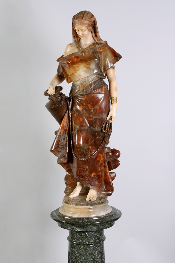 Alabaster and Marble Sculpture of Rebecca on a Pedestal